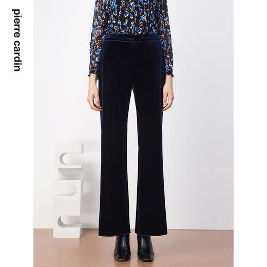 皮尔卡丹女装裤西装裤蓝色丝绒好打理日常通勤直筒裤P3320T3998N0
 商品图0
