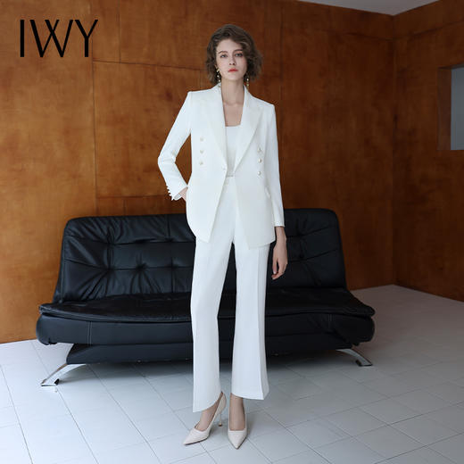 IWY/白色时尚高级设计感职业装播音艺考主持人两件套通勤干练套装C14260+P34225 商品图1