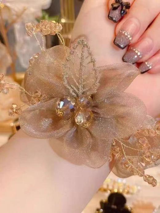 雀说 【2朵】花朵大肠发圈头绳欧根纱树叶刺绣发绳头饰B2211 商品图5