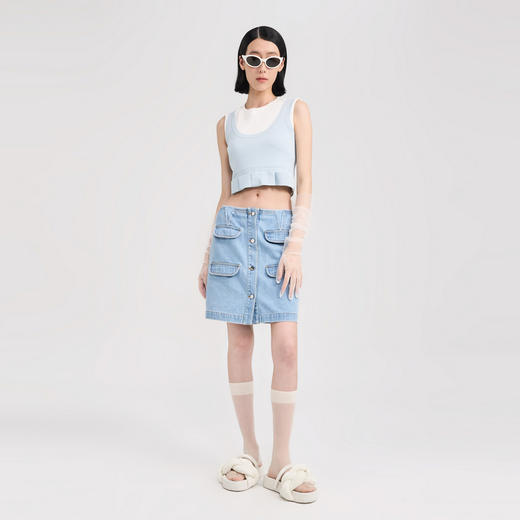 lost in echo2024夏季新款休闲蝴蝶结大圆领短款修身吊带背心女 商品图2