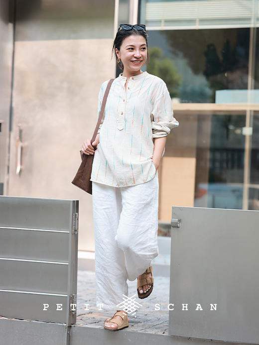 PETIT SCHAN小闪 CLO#582 Neon 霓虹 法国进口亚麻提花色织半开领衬衫 商品图2