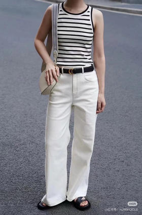 【断码 清仓 凑单】高支 小禾 条纹超细棉针织 背心 要修身效果 卡码收小一码