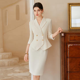 AD正式场合高端精致连衣裙女医美容院工作服新款米色假两件