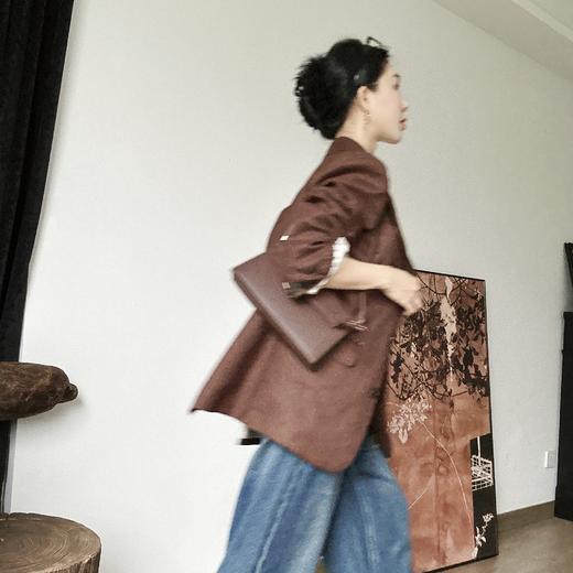 PIANAI冷小姐# 红咖色醋酸拼麻西服吊带连衣裙套装 商品图2