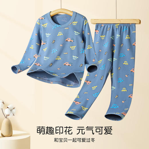 95%棉亲肤舒适男童印花保暖套装萌趣动物印花高弹套头秋衣男童印花保暖套装 商品图1