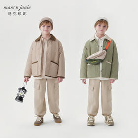 马克珍妮男童山系户外菱格绗棉翻领外套儿童棉服秋冬新款241031