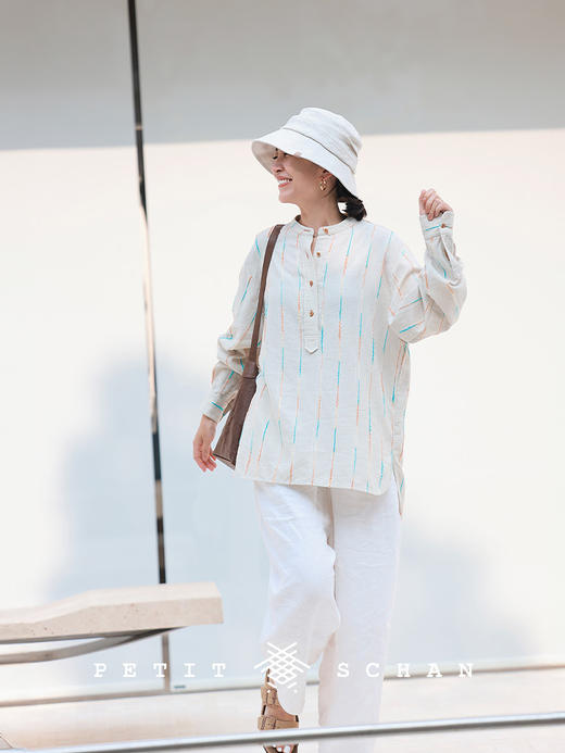 PETIT SCHAN小闪 CLO#582 Neon 霓虹 法国进口亚麻提花色织半开领衬衫 商品图3