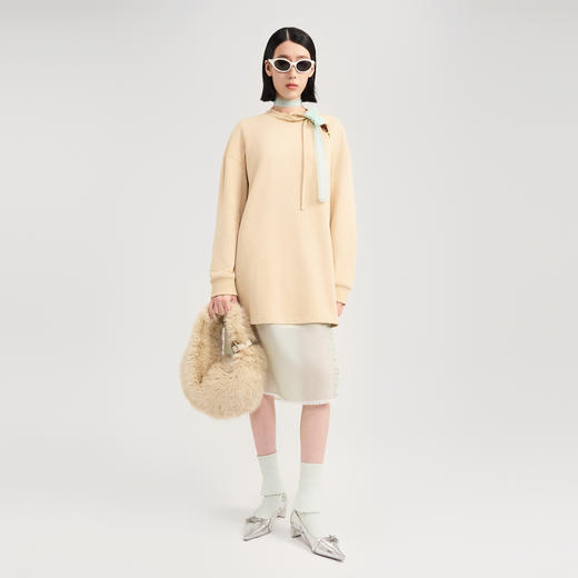 lost in echo2024秋冬新品慵懒宽松落肩圆领镂空绑带长款卫衣女 商品图4