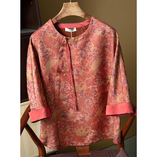 丁摩 真丝非遗香云纱提花国风气质上衣桑蚕丝斜门襟衬衣秋季新4ZF-SYD142 商品图0