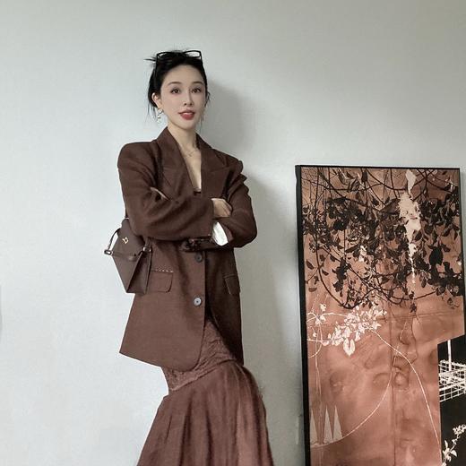 PIANAI冷小姐# 红咖色醋酸拼麻西服吊带连衣裙套装 商品图0