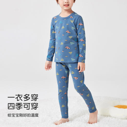 95%棉亲肤舒适男童印花保暖套装萌趣动物印花高弹套头秋衣男童印花保暖套装 商品图3