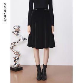 皮尔卡丹女装半身裙春秋黑色丝绒A字版春秋百搭半裙P3320S3993B0
