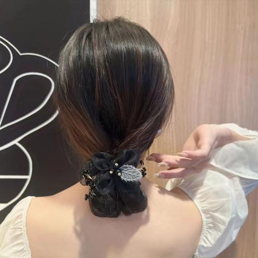 雀说 【2朵】花朵大肠发圈头绳欧根纱树叶刺绣发绳头饰B2211 商品图3