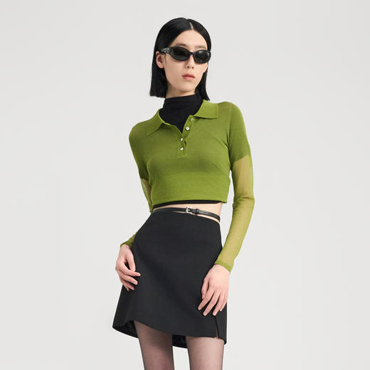 [捡漏价]lost in echo2024秋季新款小众黑色polo领透视修身长袖打底衫上衣 商品图3