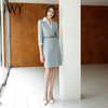 IWY/蓝色七分袖连衣裙艺考主持人讲师服饰通勤干练收腰显瘦职业裙Q14233 商品缩略图2