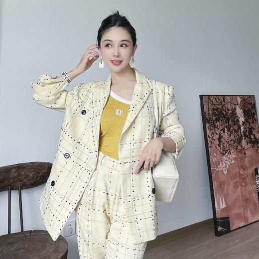 PIANAI冷小姐# ENNK原单好心情套装浅黄虚线格纹裤子小香套装 商品图0