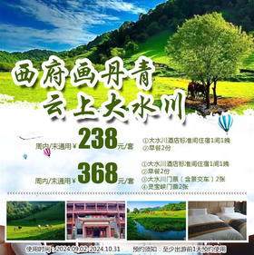 【宝鸡大水川酒店双人自驾套票】周末、节假日通用不加收！仅￥368元抢双人大水川酒店住宿套餐（含2张大水川门票+2张景交车+2张灵宝峡门票）~西府丹青画，云上大水川！