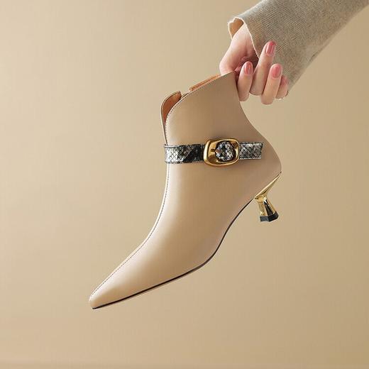 【预售5天】秋冬法式尖头气质及踝靴牛皮小短靴女春秋单靴欧美裸靴NDXC&6792 商品图3