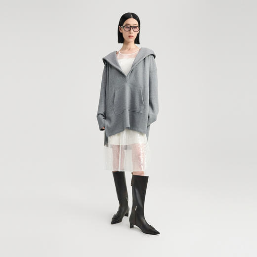 [捡漏价]lost in echo2024秋冬新品宽松oversize前短后长深V连帽长款卫衣 商品图0