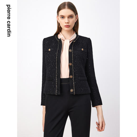 皮尔卡丹女装西装春秋粗花新款法式名媛高级感短外套P3312U3987B0
 商品图3