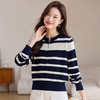 雀说 羊毛针织衫套头衫新款条纹女士秋季宽松显瘦韩版上衣4ZF-788-JC3 商品缩略图3