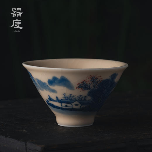 问鼎器度汝窑鹅黄青花斗笠杯（水仙天南竹）（公鸡图）（缺货）（山水-云里人家）（缺货） 商品图3