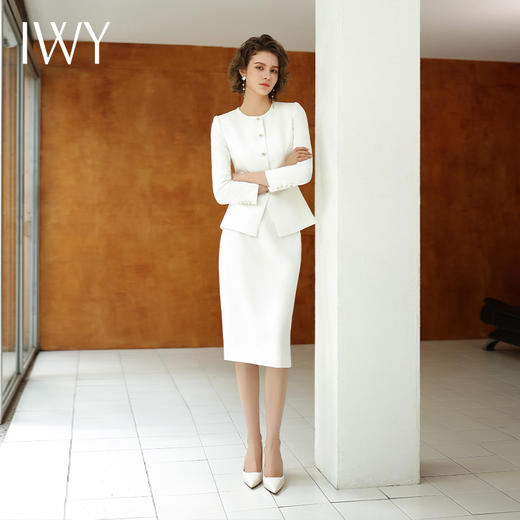 IWY/白色长袖圆领西装半裙两件套气质时尚*收腰显瘦职业套裙CS14306 商品图2