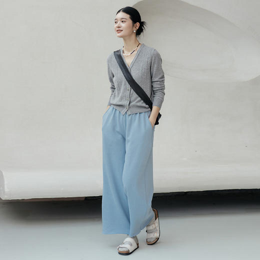 绽放旅行女装723朵/韧性卫裤精制汉麻棉垂顺直筒宽松系带休闲长裤 商品图1