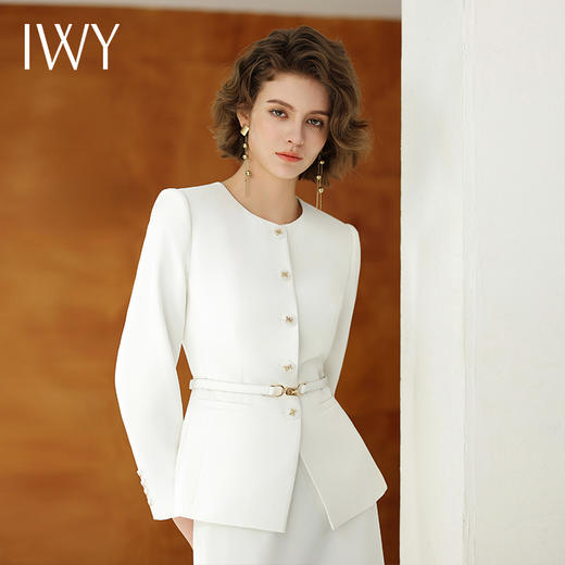 IWY/白色长袖圆领西装半裙两件套气质时尚*收腰显瘦职业套裙CS14306 商品图1
