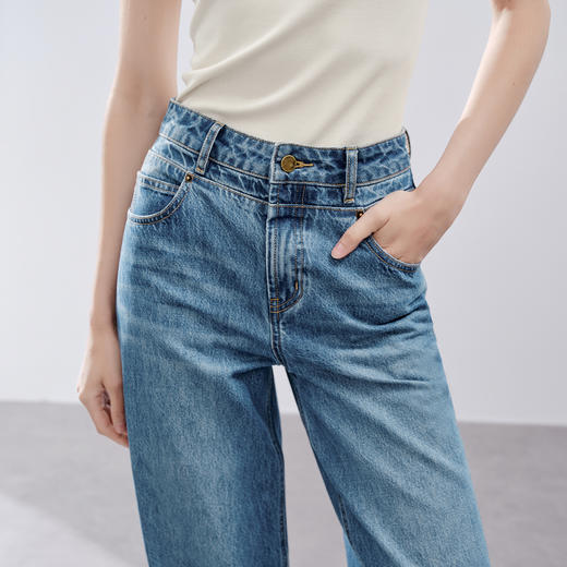 【严选】伊芙丽进口土耳其简约腰节设计拖地直筒牛仔裤裤2024秋装新款裤子1F7951251 商品图2