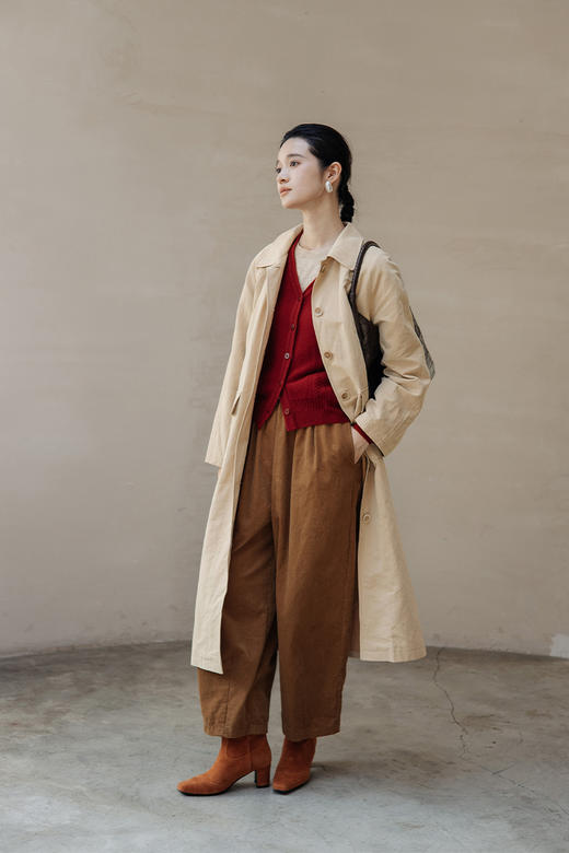 绽放743朵/西雅图风衣水果酵素洗汉麻棉翻领开襟系带复古长款外套 商品图5