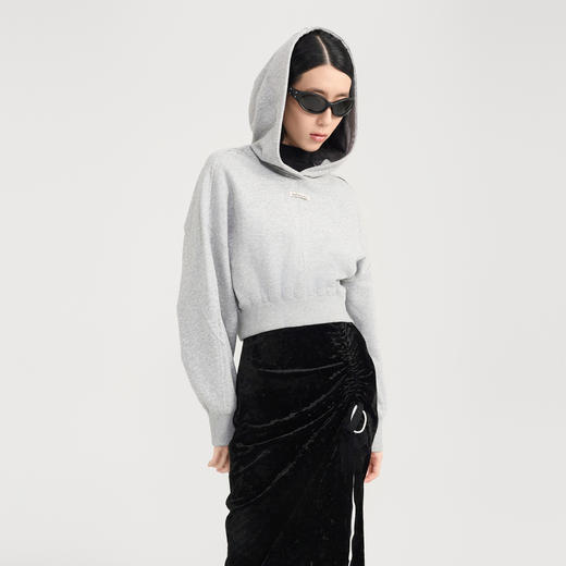 [捡漏价]lost in echo2024秋冬新品休闲慵懒落肩短款灰色连帽卫衣上衣女 商品图3