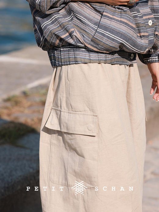 PETIT SCHAN小闪 CLO#577 A refreshing autumn 秋飒 亚麻棉混纺设计感茧型工装半身裙 商品图2