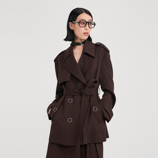 lost in echo2024秋季新款高级时尚双排扣翻领中长款风衣外套女 商品图2