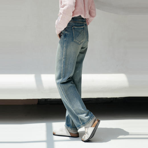 绽放旅行女装681朵/早秋撞色做旧显瘦*直筒复古百搭牛仔长裤 商品图3