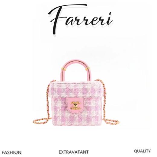 香奶奶 【全新发售】23S春夏粗花呢 小戒指化妆包 淡粉 牛奶盒 商品图0