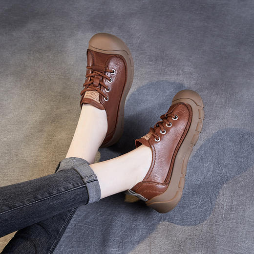 头层牛皮包头系带平跟单鞋，复古深口鞋真皮女鞋软底 ZM24X858 商品图2