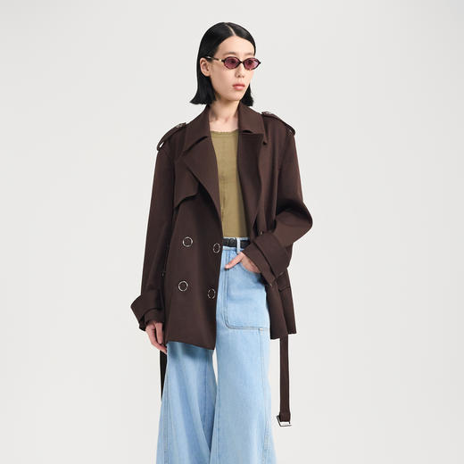 lost in echo2024秋季新款高级时尚双排扣翻领中长款风衣外套女 商品图3