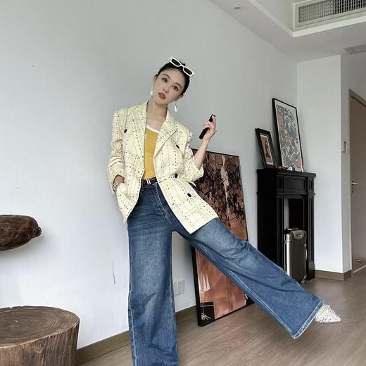 PIANAI冷小姐# ENNK原单好心情套装浅黄虚线格纹裤子小香套装 商品图3