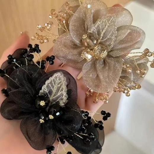 雀说 【2朵】花朵大肠发圈头绳欧根纱树叶刺绣发绳头饰B2211 商品图0