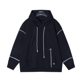 83023秋冬款黑白撞色缉明线潮流宽松百搭休闲时尚长袖卫衣