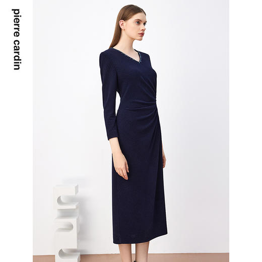 皮尔卡丹女装连衣裙秋季时尚设计褶皱通勤修身连衣裙P3310E3986L0
 商品图1