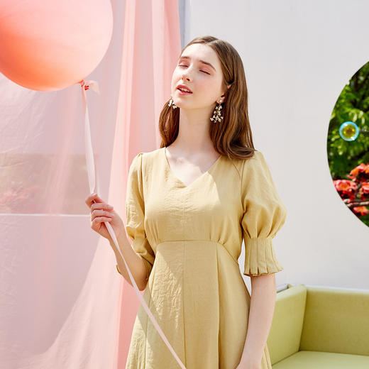 欧芮儿夏装2019新款女装V领连衣裙中长款气质智熏裙法式桔梗裙 商品图2