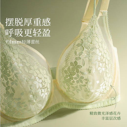 【积分兑换】奶糖派花藤大胸显小全罩杯超薄透气文胸性感蕾丝法式深V内衣女夏 商品图1