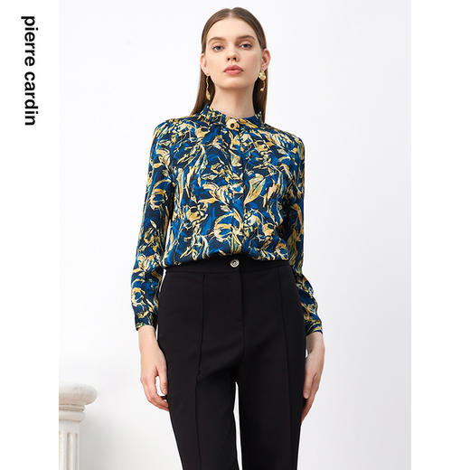 皮尔卡丹女装新款高级复古印花通勤长袖衬衫P3330B3987L3
 商品图0