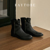 faytobe英伦风马丁靴秋时尚休闲复古胎牛皮褶皱粗跟短靴女士 商品缩略图4