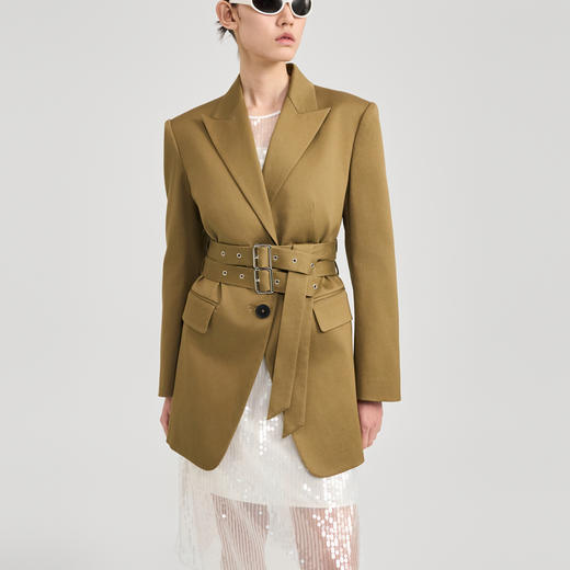 lost in echo2024秋冬新品黑色高级羊毛收腰长袖西装外套上衣女 商品图3