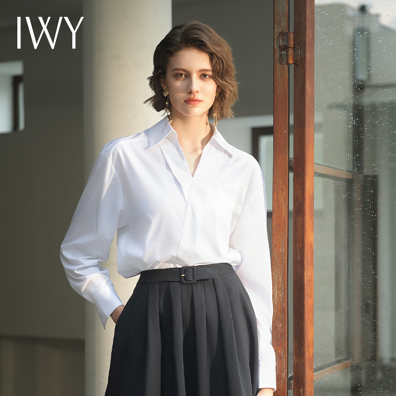 IWY/简约干练白色衬衫遮腰显瘦法式轻奢休闲百搭衬衣B14231