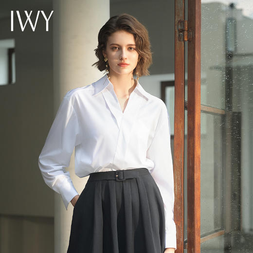 IWY/简约干练白色衬衫遮腰显瘦法式轻奢休闲百搭衬衣B14231 商品图0
