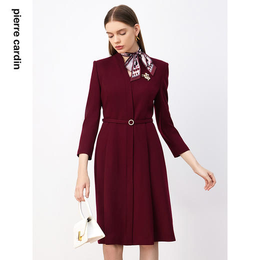 皮尔卡丹女装连衣裙秋冬新款红色时尚场合装羊毛裙子P3318E3895T0 商品图4